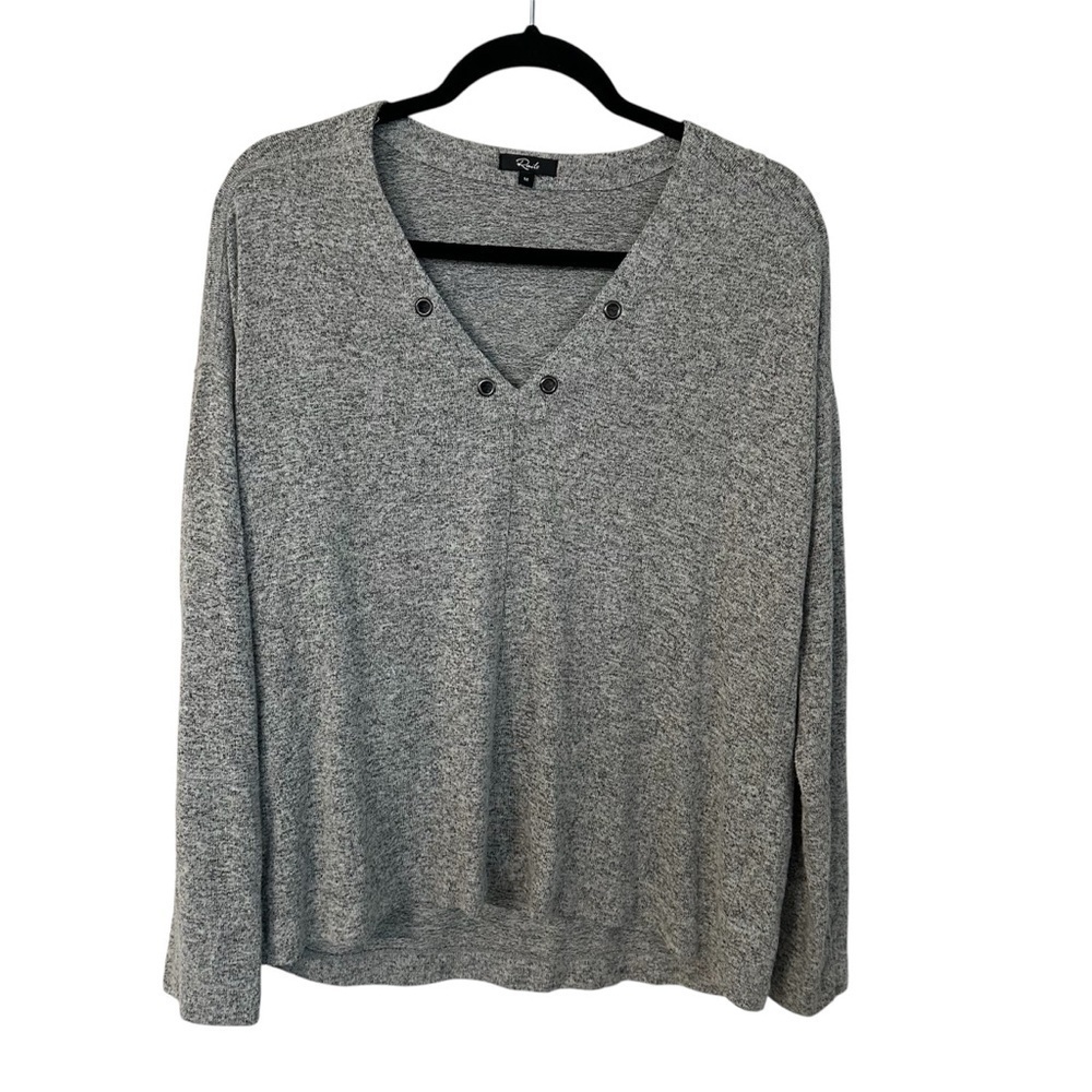 Rails  Leigh Melange Grey Studded Women’s Long Sleeve V-Neck Size M GUC